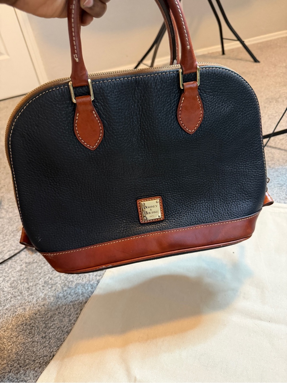 Dooney & Bourke Black and Brown Pebbled Leather Dome Satchel - Picture 4 of 16